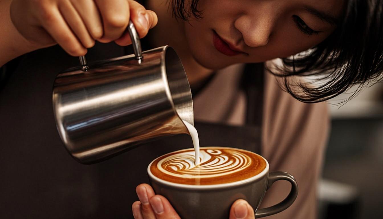 Barista crafting latte art at Altura Coffee